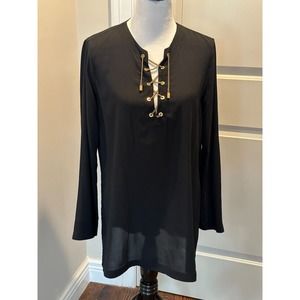 EUC MICHAEL KORS Black Silk Tunic Metal Lace Up Front SZ L
